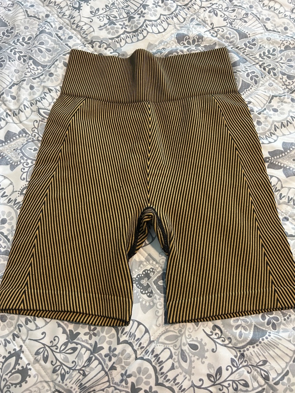 High-Waist Striped Women’s Bike Shorts - Black & Orange